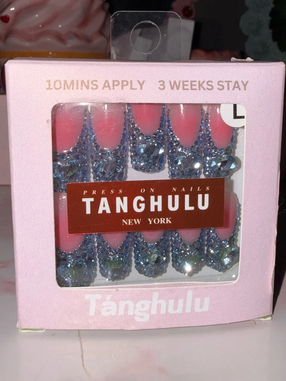 Tanghulu New York Press-On Nails — Pink & Blue Crystal Design